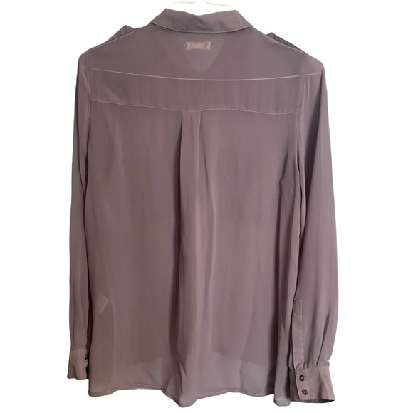 Silence + Noise Lilac High Low Sheer Utility Split Hem Button  Up Blouse Sz L - Picture 2 of 16